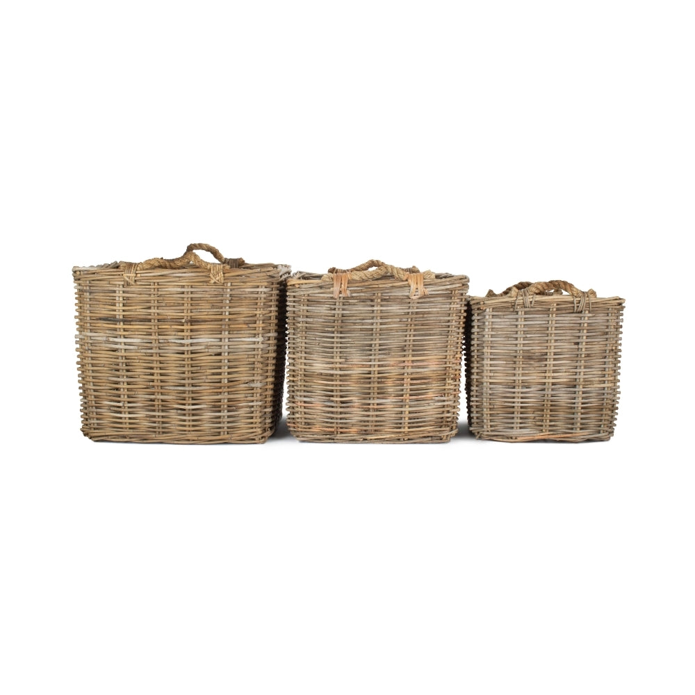 Red Hamper Square Grey Rattan Log Basket