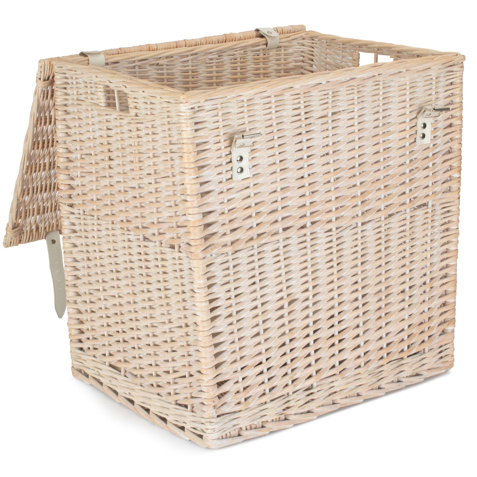 Red Hamper Wicker White Wash Vintner Storage Picnic Basket