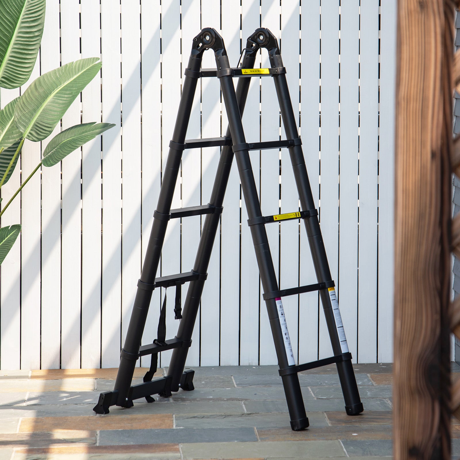 .2m Extendable Aluminium Ladder, 10 Steps, Black