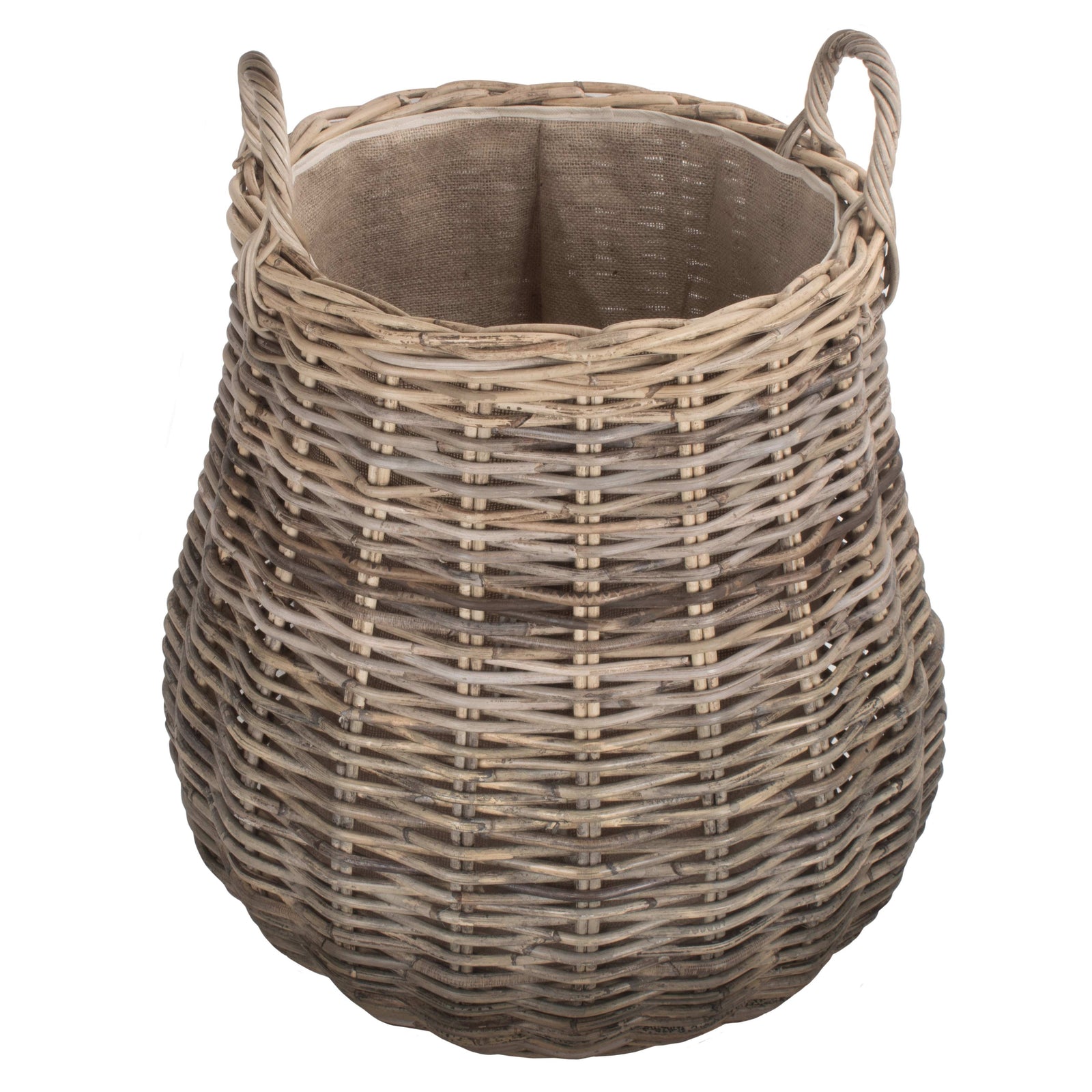 Pot-bellied Cordura Lined Rattan Log Basket