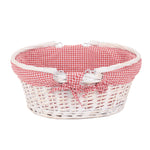 Red Checked Cotton Lined White Painted Swing Handle Wicker Shopping Basket | Medium